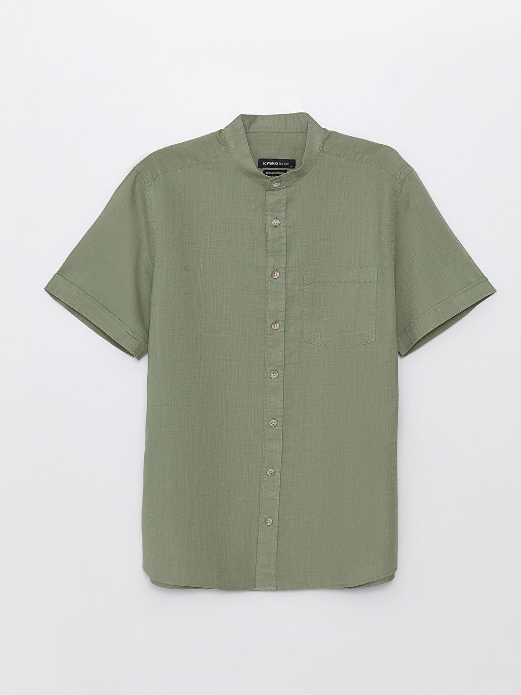 Regular Fit Mandarin Collar Short Sleeve Linen Blend Men's Shirt-5