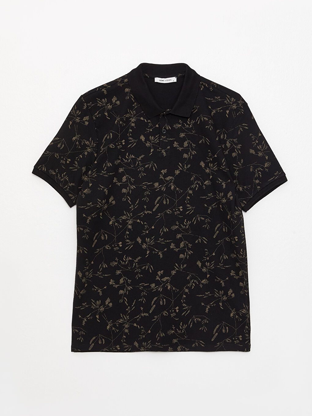 Siyah Polo Yaka Kısa Kollu Desenli Erkek Tişört-5