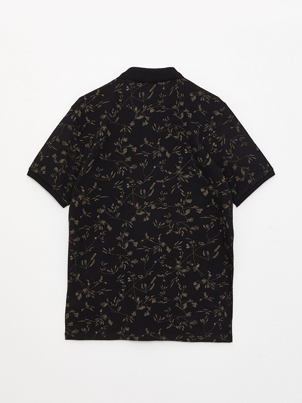 Siyah Polo Yaka Kısa Kollu Desenli Erkek Tişört-6
