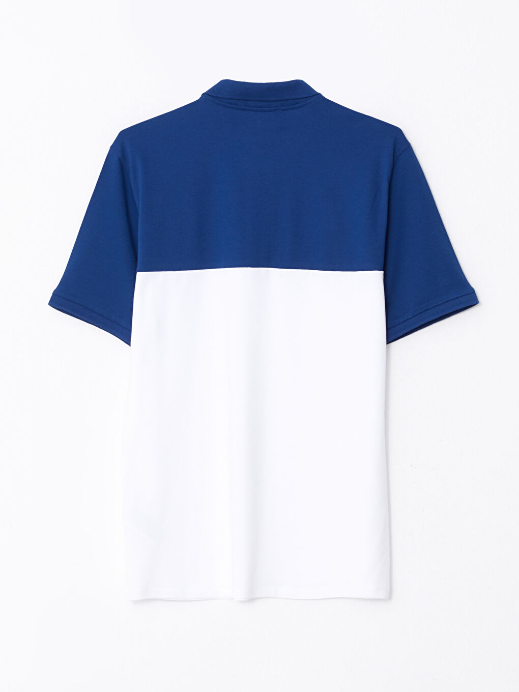 Mavi Polo Yaka Kısa Kollu Renk Bloklu Pike Erkek Tişört-6