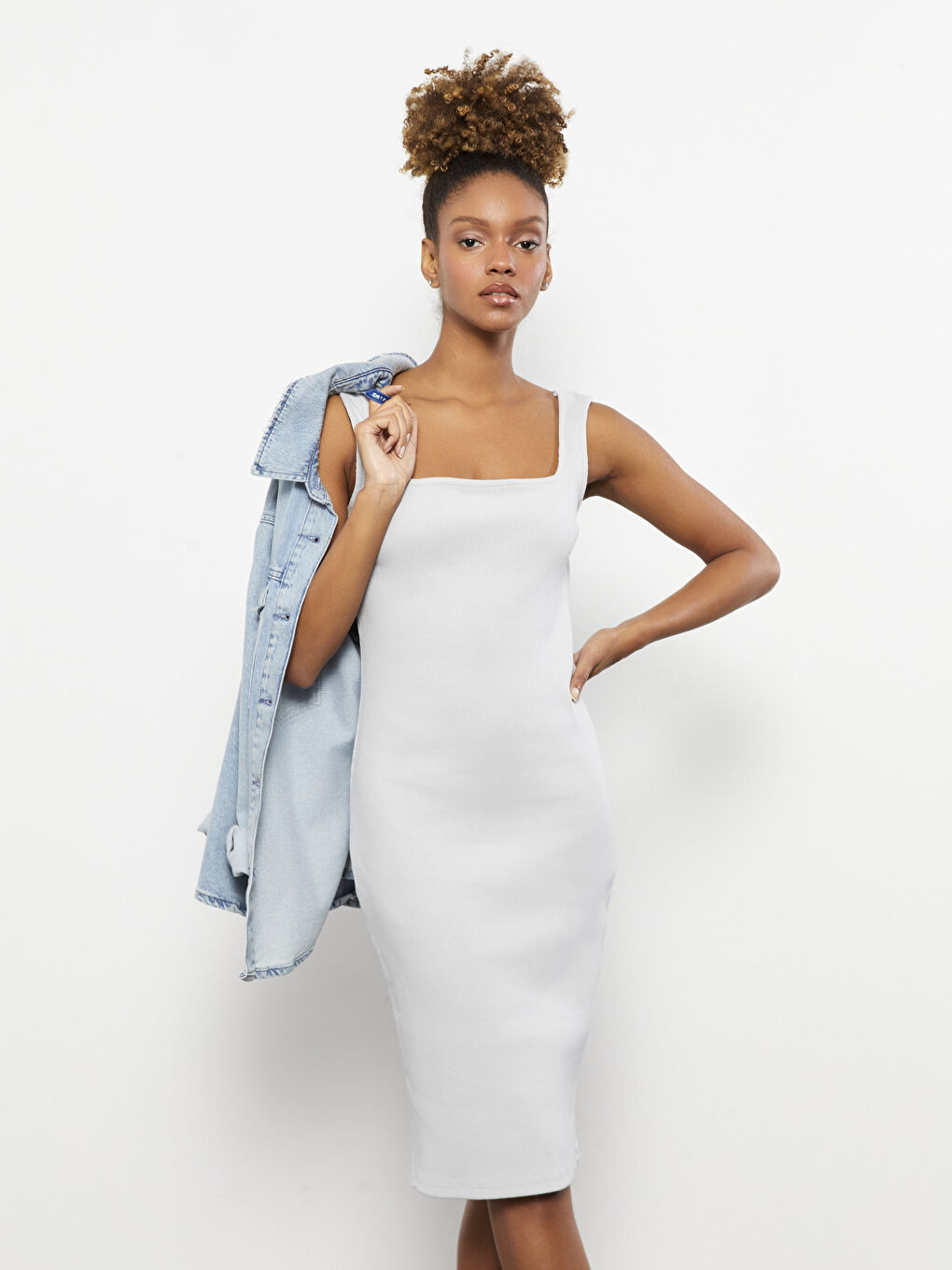 Square Collar Plain Strappy Women's Dress