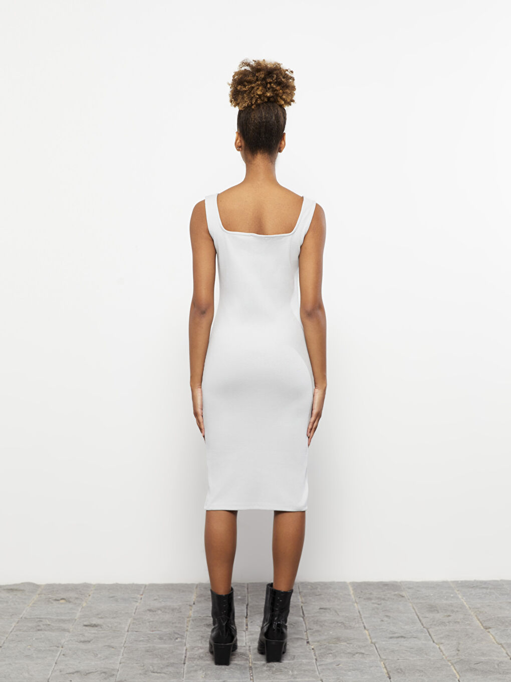 Square Collar Plain Strappy Women's Dress-4