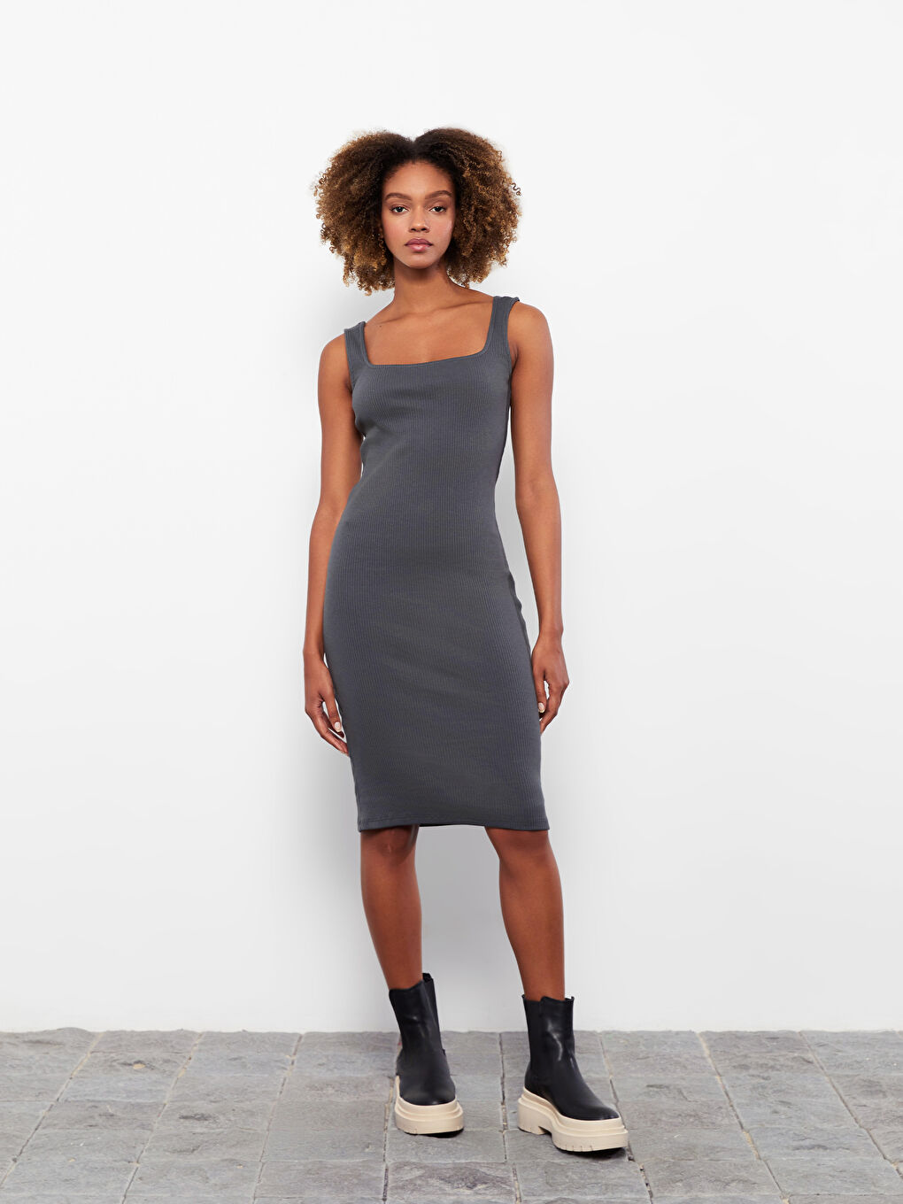 U Neck Plain Strappy Women's Dress