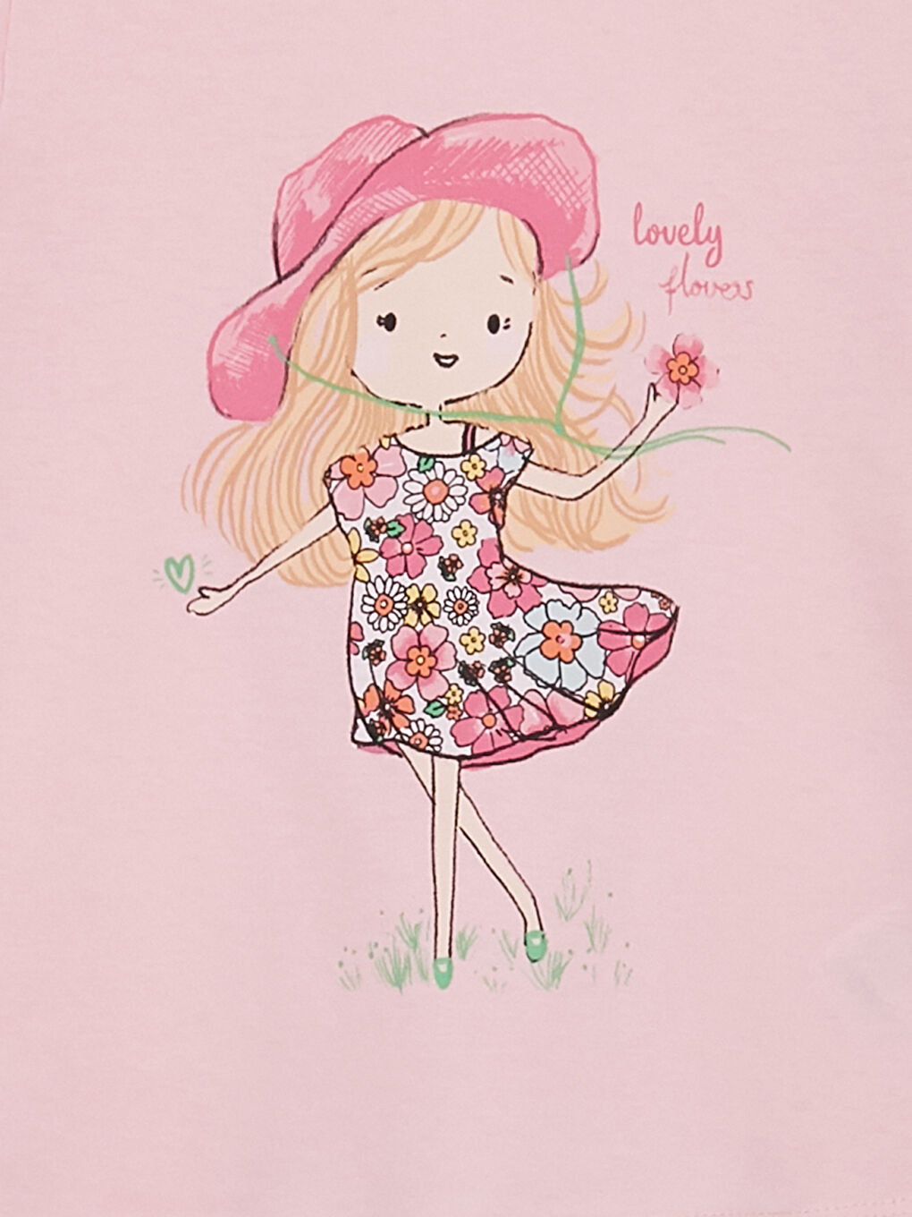 Pembe Bisiklet Yaka Kısa Kollu Baskılı Kız Bebek Tişört ve Tayt 2'li Takım-3