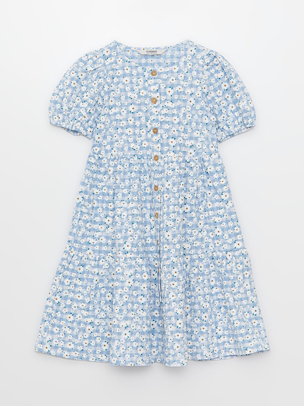 Rochie cu Guler Rotund, Cu Model, Mânecă Scurtă, pentru Fete-2