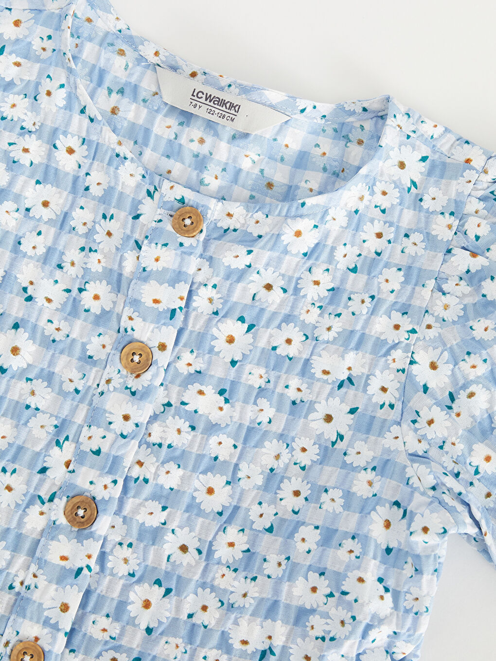 Rochie cu Guler Rotund, Cu Model, Mânecă Scurtă, pentru Fete-3