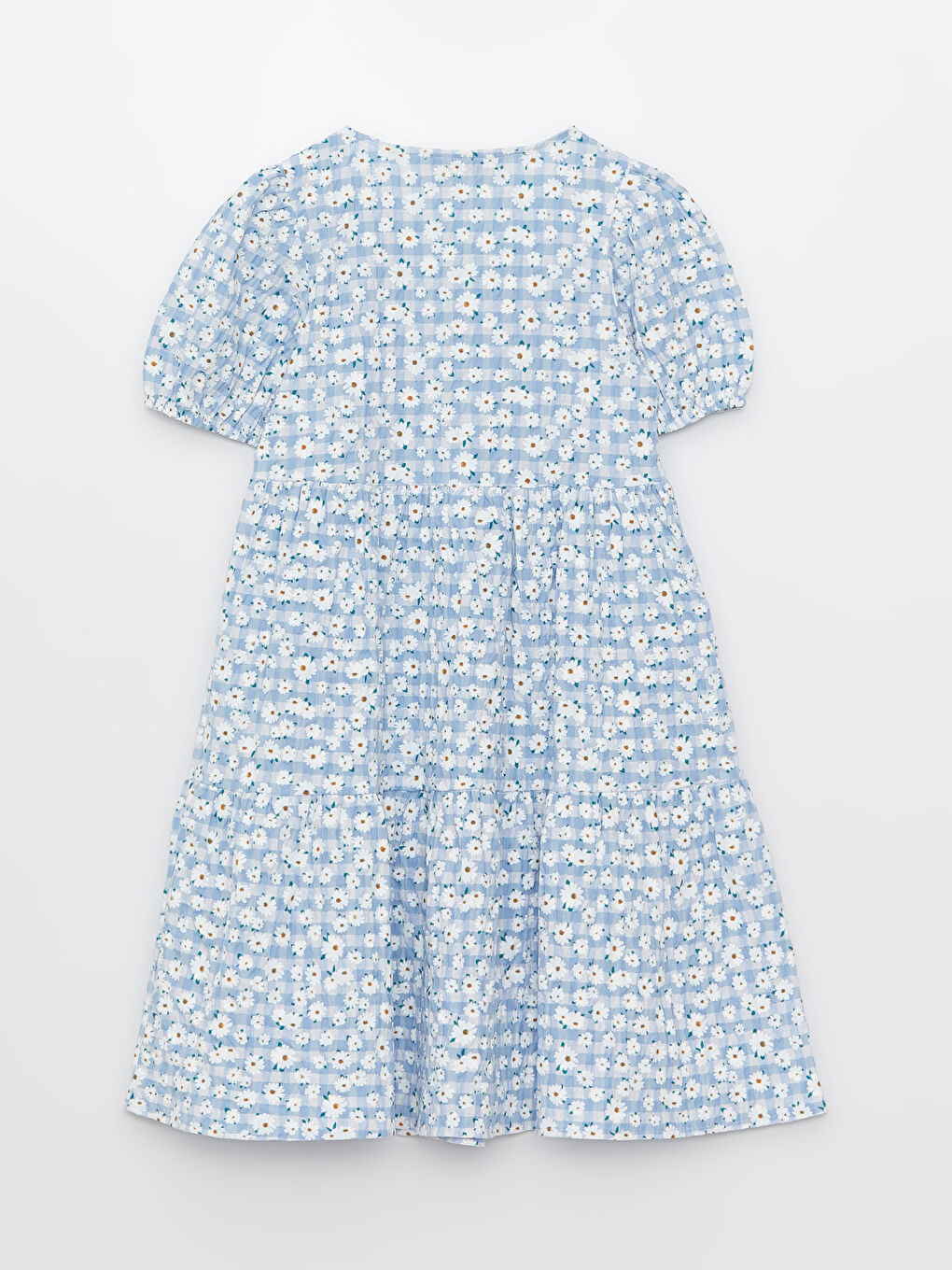 Rochie cu Guler Rotund, Cu Model, Mânecă Scurtă, pentru Fete-4