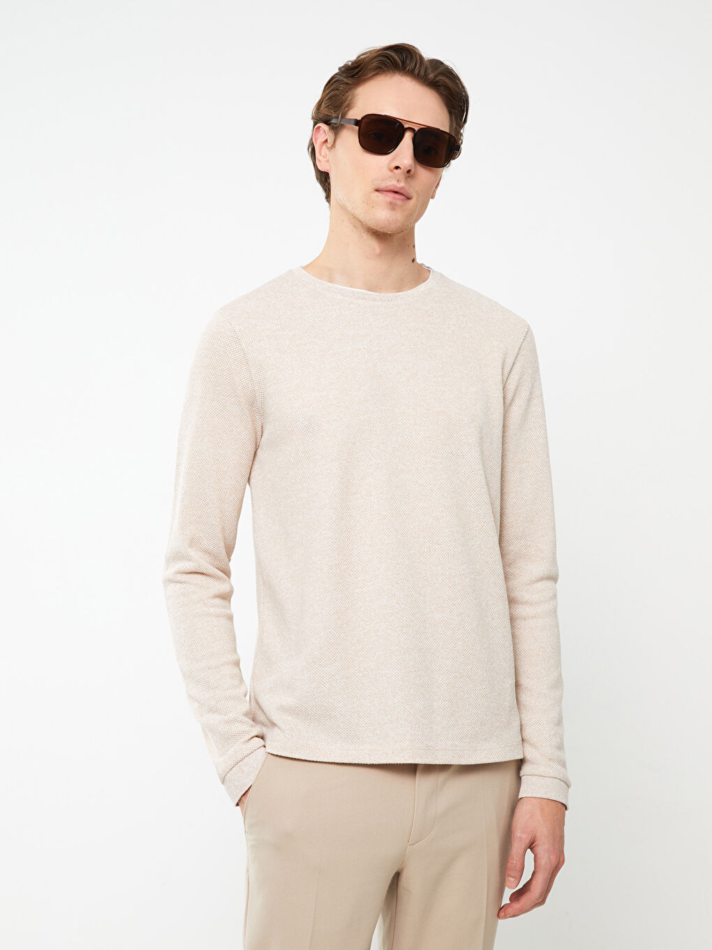 Мужская футболка с длинным рукавом и круглым вырезом-1