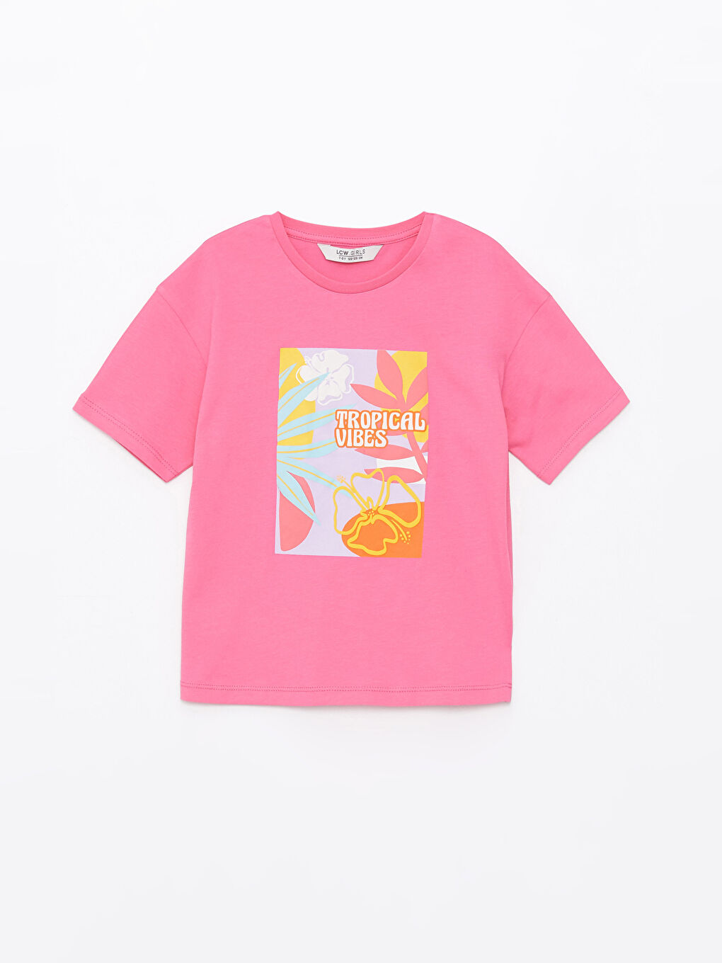 Pembe Bisiklet Yaka Kısa Kollu Baskılı Kız Çocuk Tişört-3