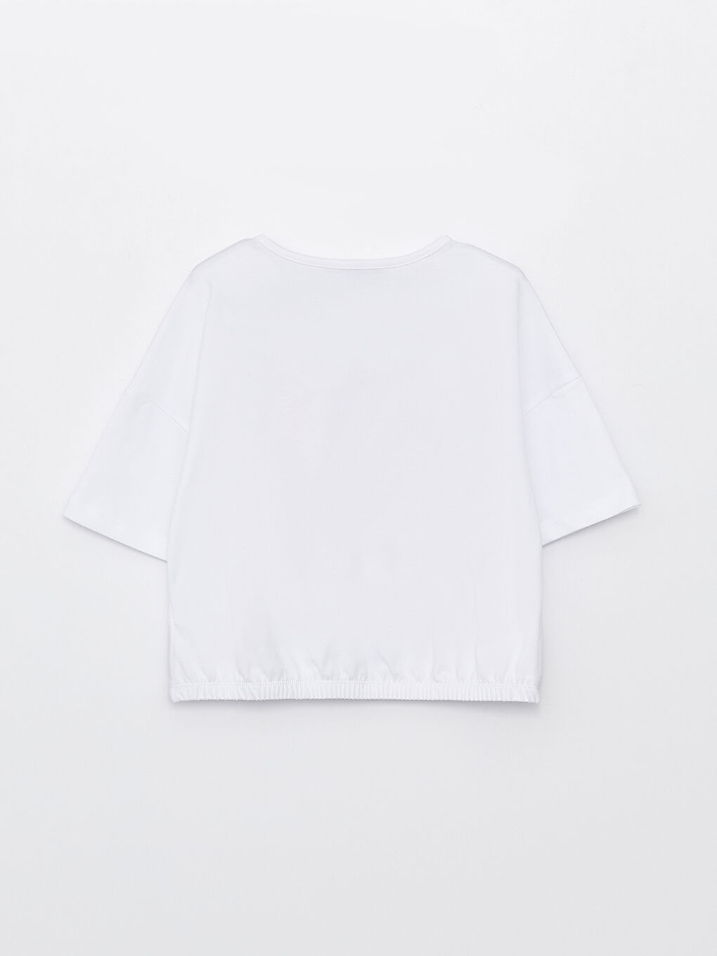 Beyaz Bisiklet Yaka Baskılı Kısa Kollu Kız Çocuk Tişört-3