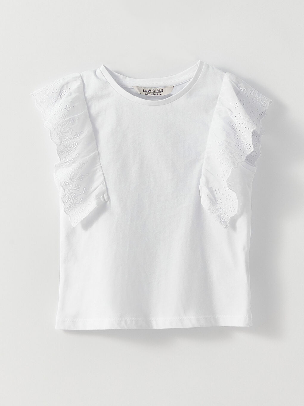 Beyaz Bisiklet Yaka Fisto Detaylı Kısa Kollu Kız Çocuk Tişört-3