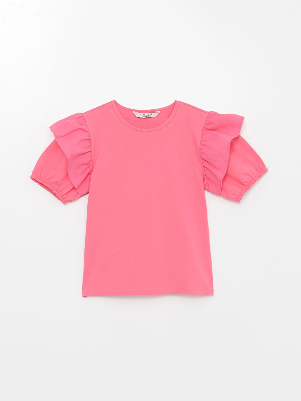 Pembe Bisiklet Yaka Basic Kısa Kollu Kız Çocuk Tişört-3