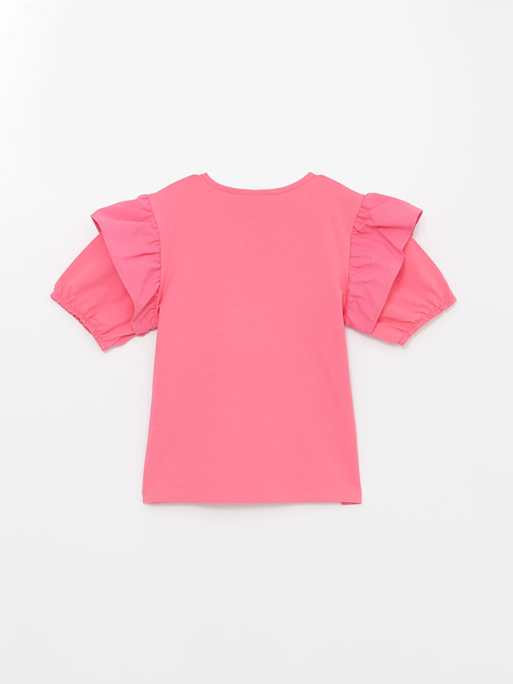 Pembe Bisiklet Yaka Basic Kısa Kollu Kız Çocuk Tişört-4