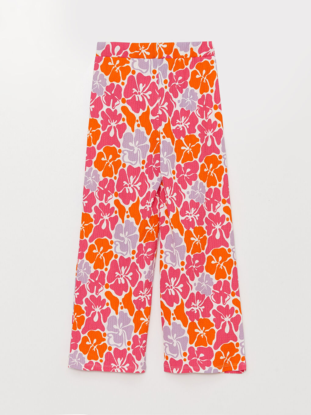 Beyaz Beli Lastikli Desenli Geniş Paça Kız Çocuk Pantolon-3