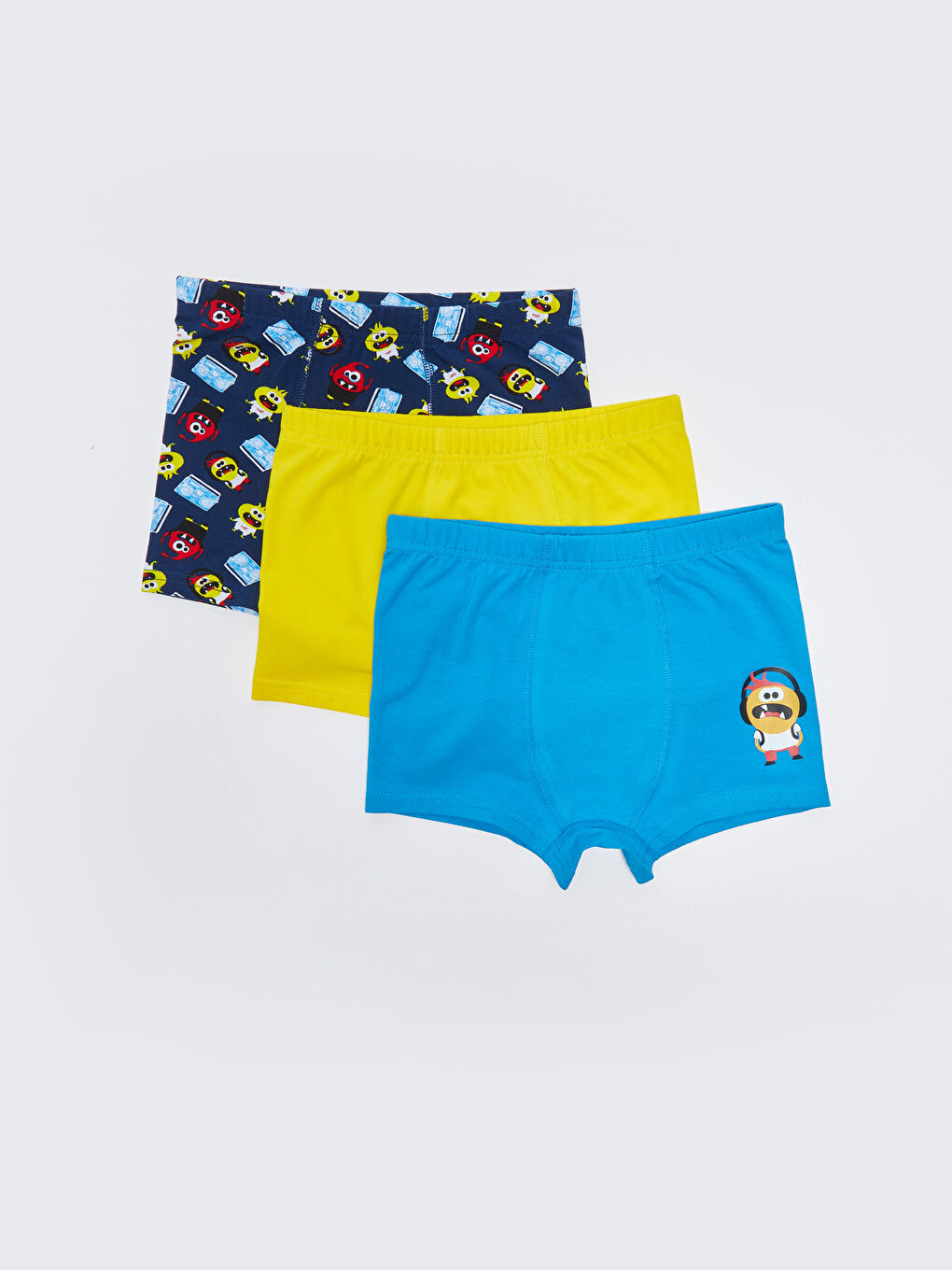 Lacivert Baskılı Pamuklu Erkek Çocuk Boxer 3'lü
