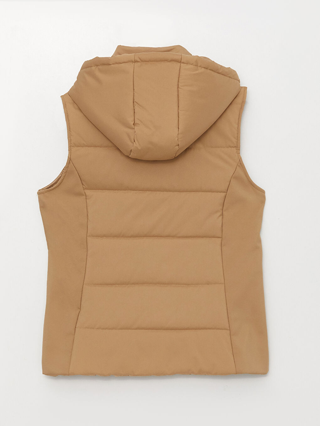 Bej Kadın Kapüşonlu Düz Şişme Yelek-7