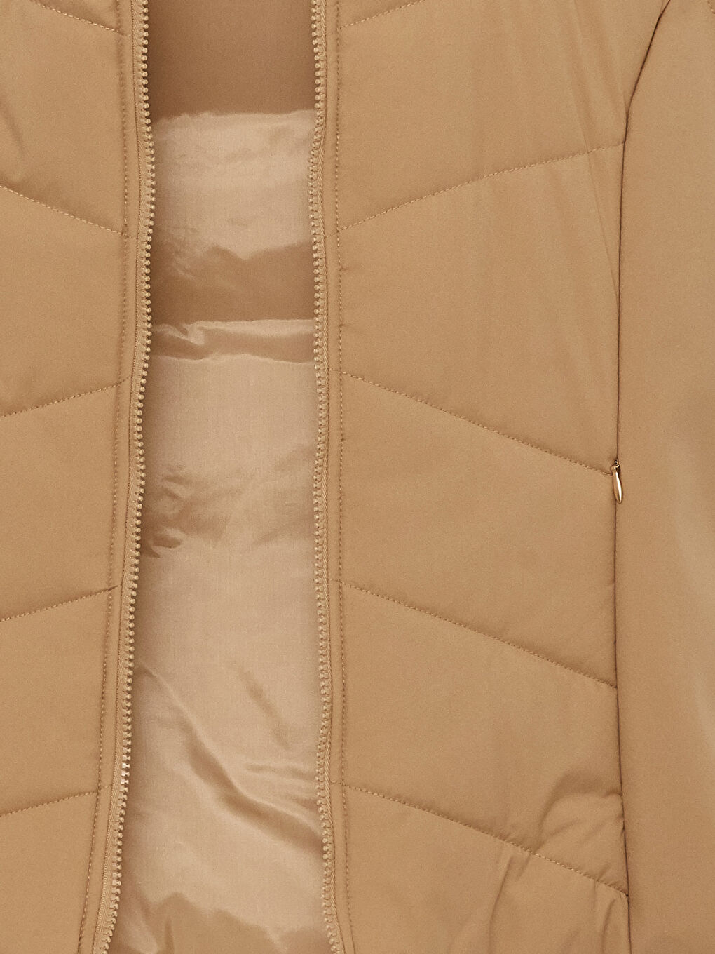 Bej Kadın Kapüşonlu Düz Şişme Yelek-8