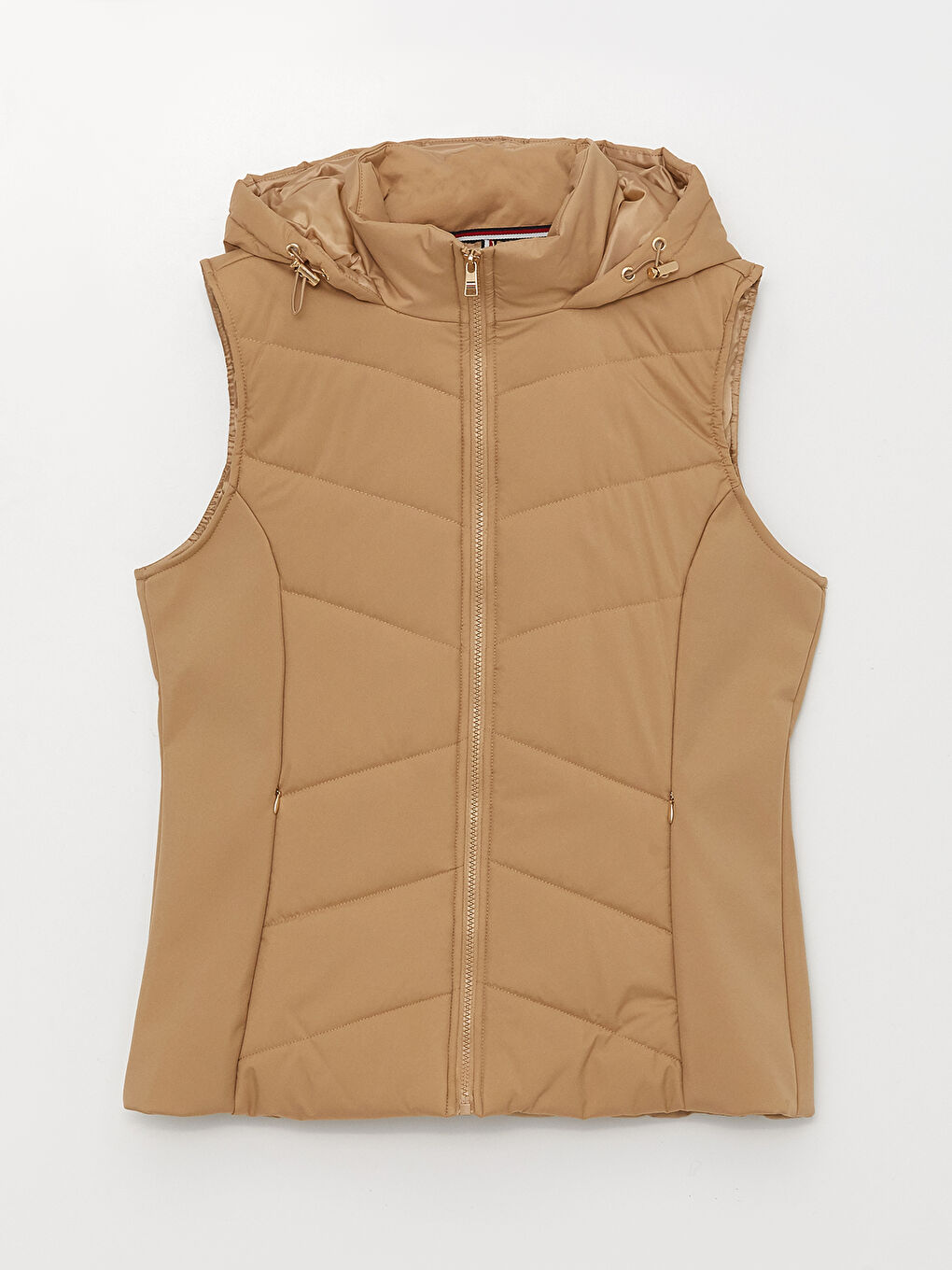 Женский однотонный дутый жилет с капюшоном-6
