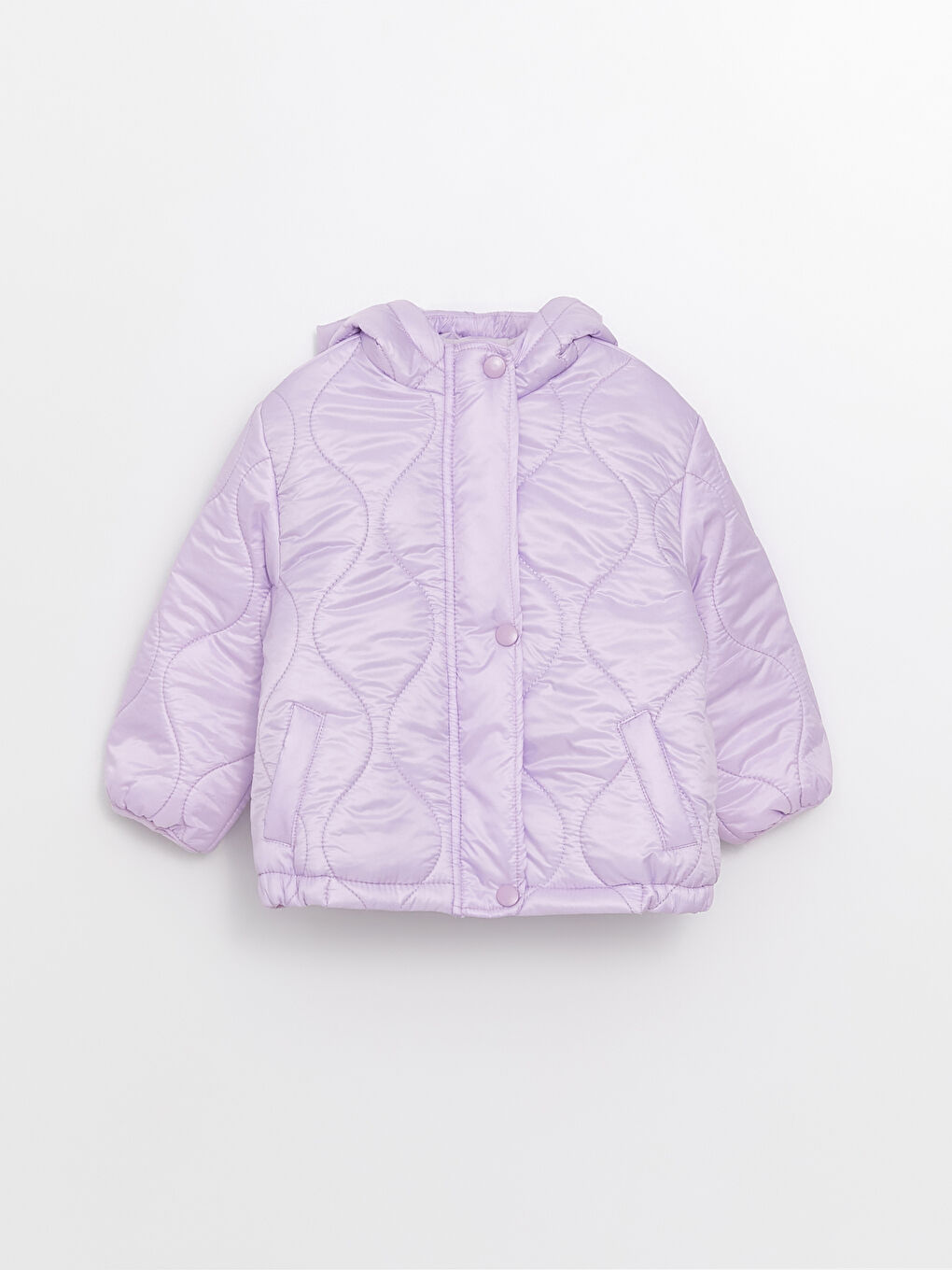 Lila Kapüşonlu Kendinden Desenli Kız Bebek Mont