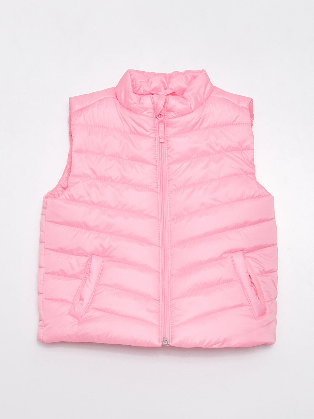 Stand-up Collar Basic Baby Girl Zipper Vest