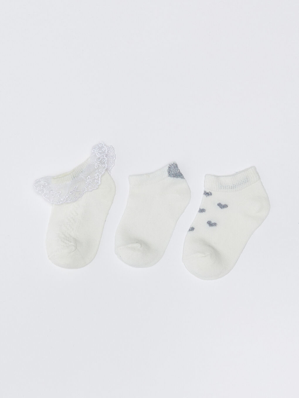 Beyaz Kız Bebek Patik Çorap 3'lü
