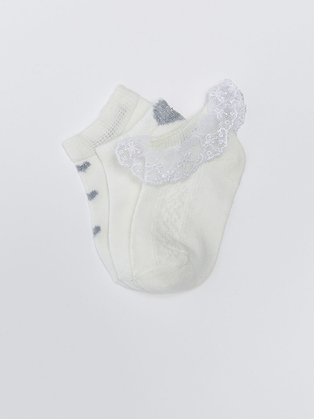 Beyaz Kız Bebek Patik Çorap 3'lü-1