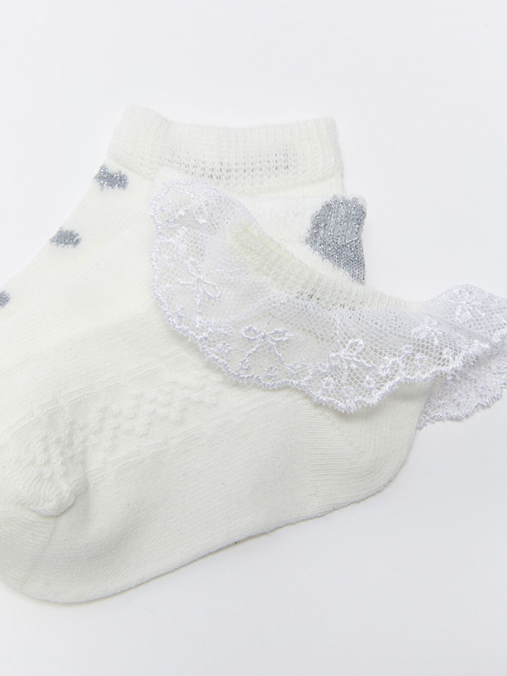 Beyaz Kız Bebek Patik Çorap 3'lü-2