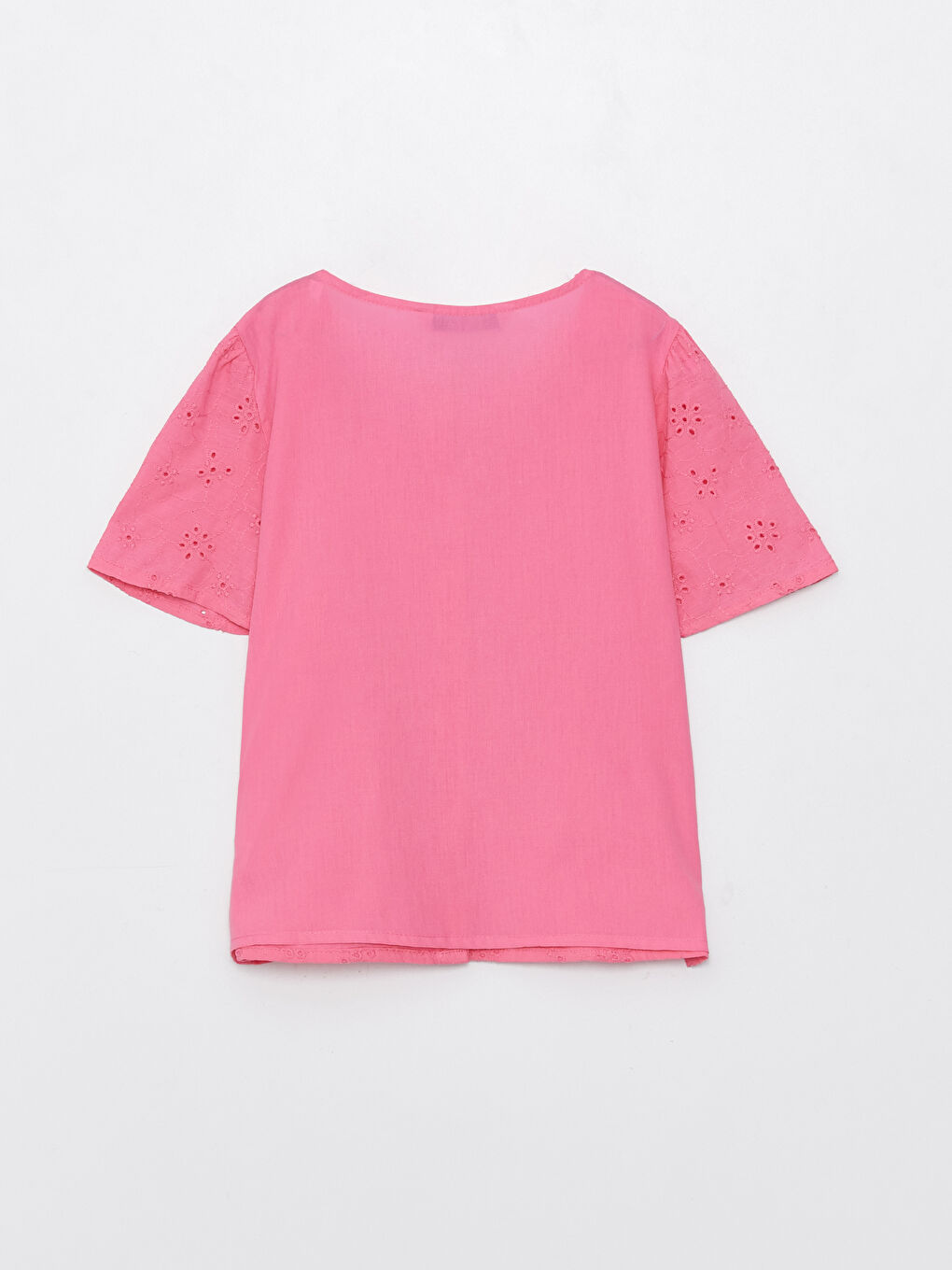 Chemise pour Filles à Col Rond avec Détails en Broderie et Manches Courtes-1