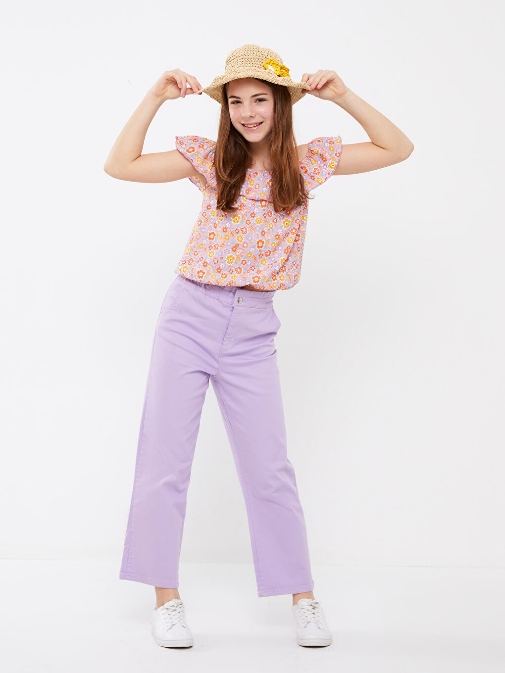 LCW Kids Elastic Waist Basic Bell-Bottoms Girl Trousers -S34182Z4-FMN