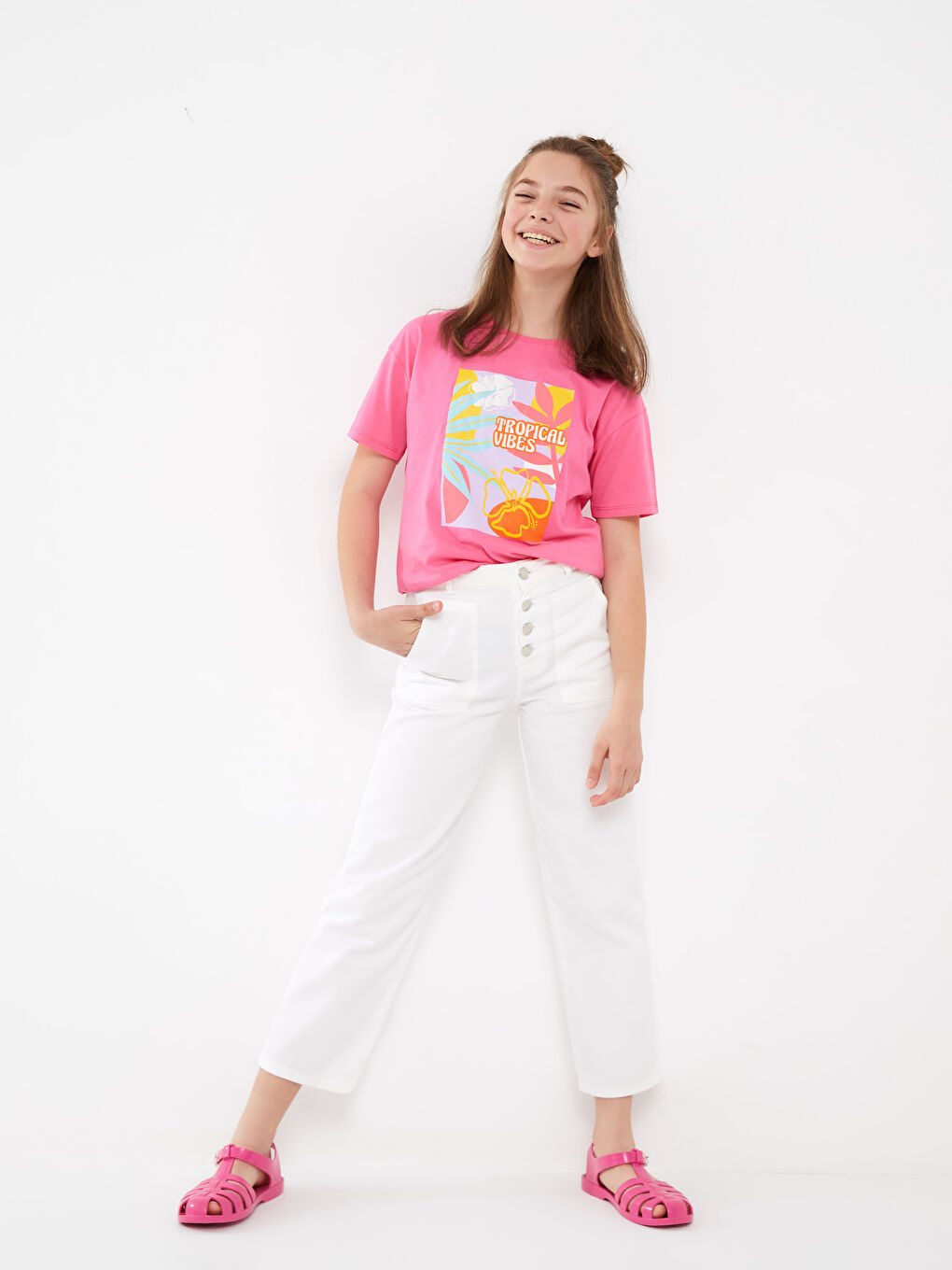 Basic Wide Leg Girls' Trousers