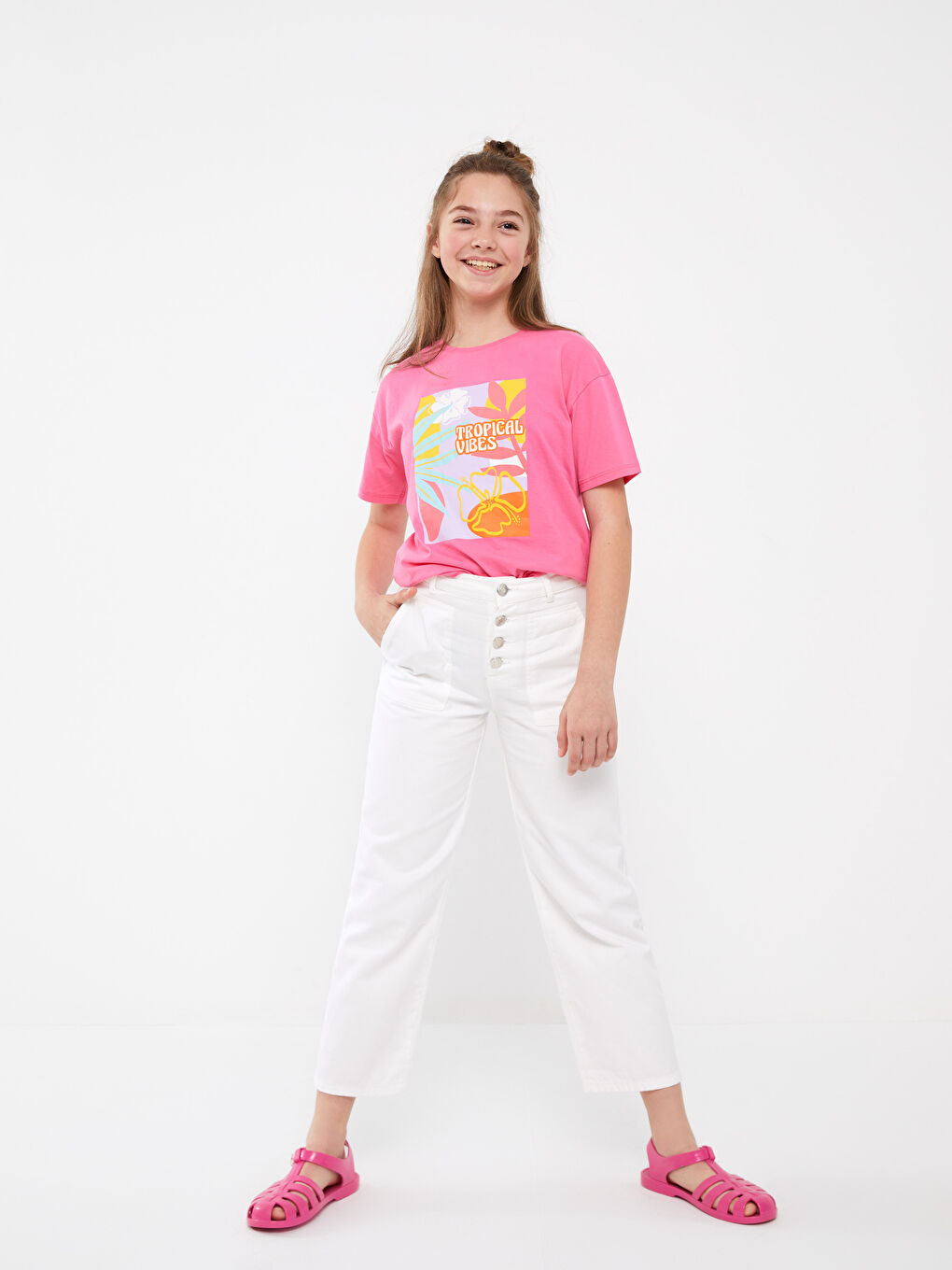 Basic Wide Leg Girls' Trousers-1