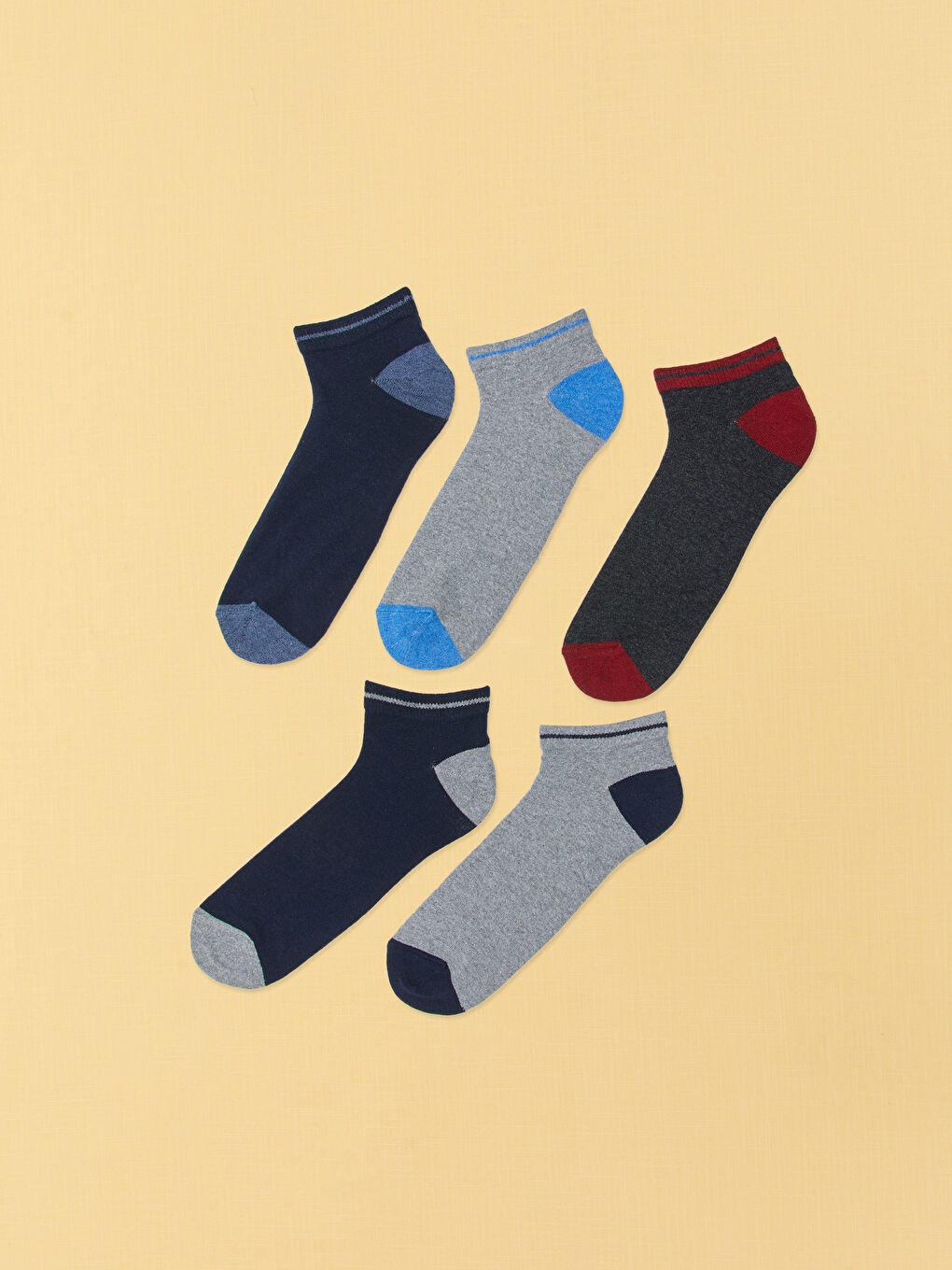 Karışık Renk Bloklu Erkek Patik Çorap 5'li