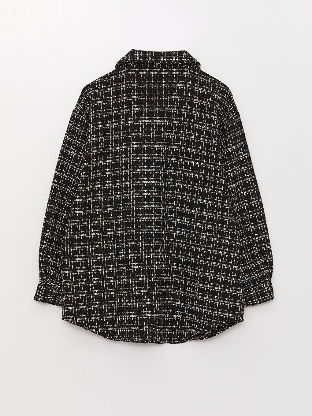 جاكيت قميص تيويد أوفراسايز كاروهات كم طويل للسيدات-6