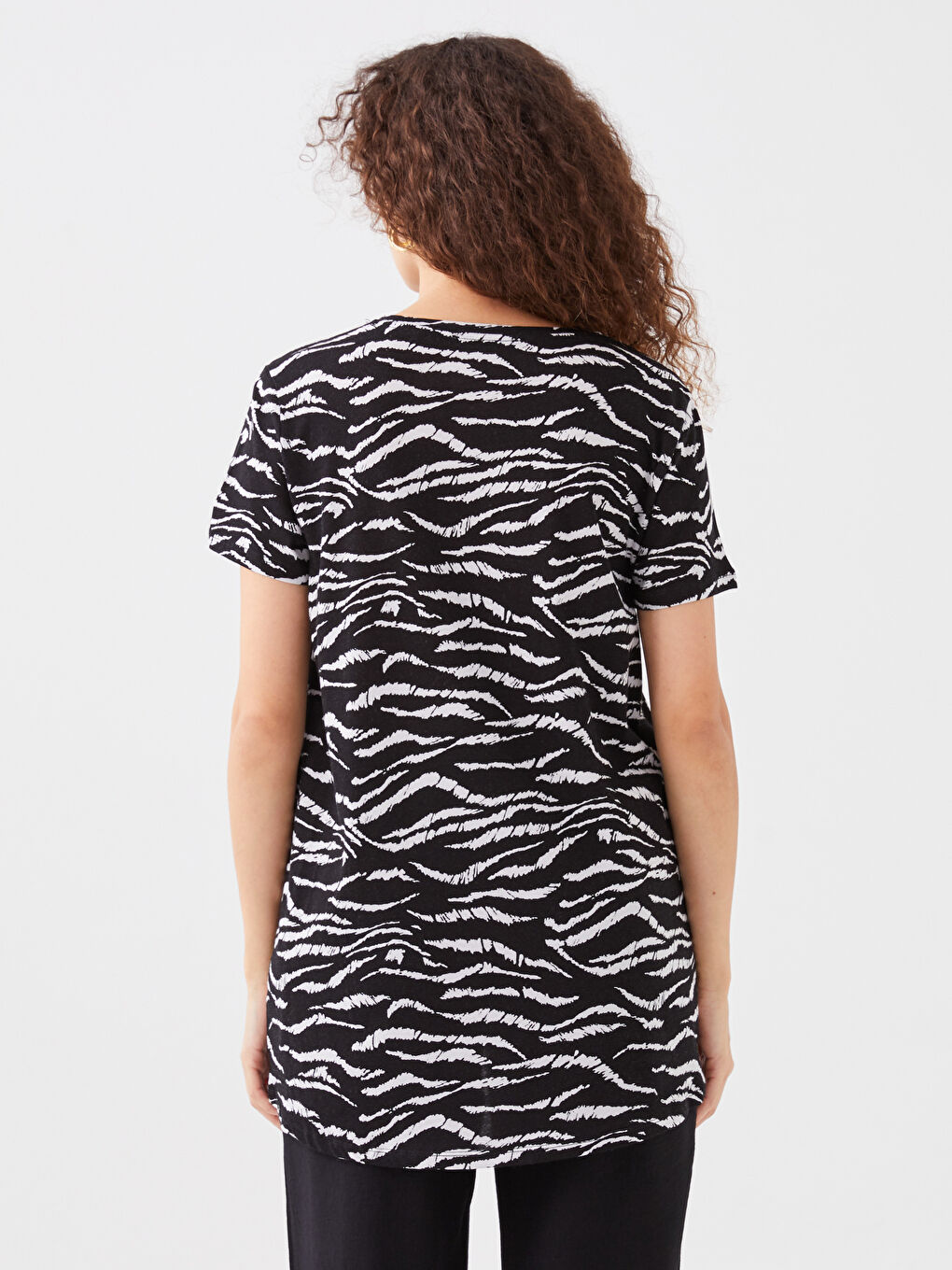 T-shirt à manches courtes à motifs avec col rond pour Femmes-4