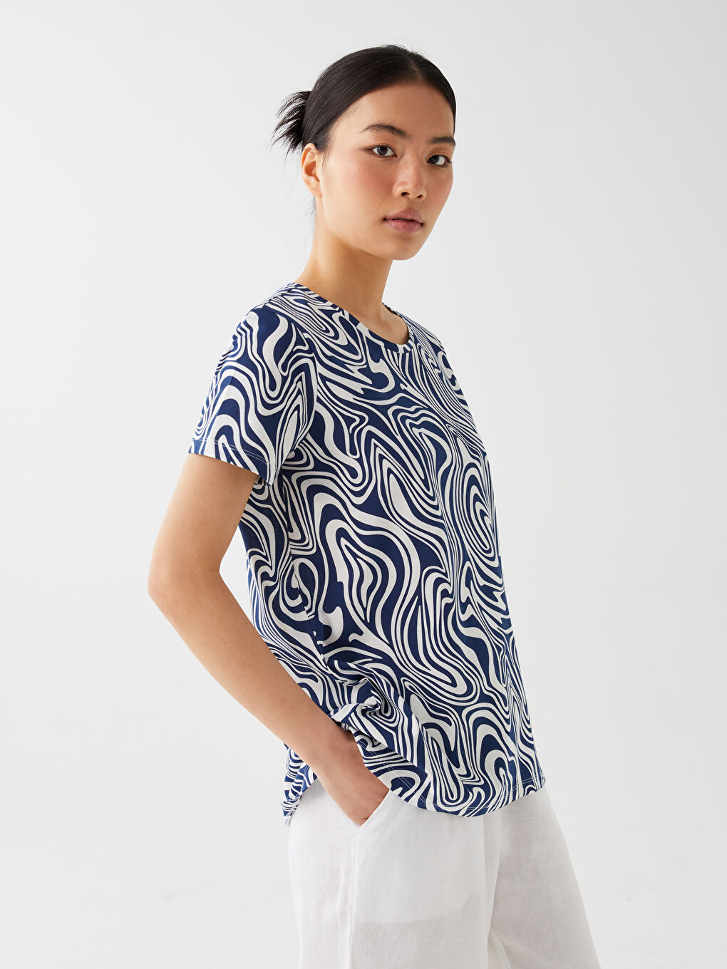 Crew Neck Patterned Short Sleeve Women's T-Shirt