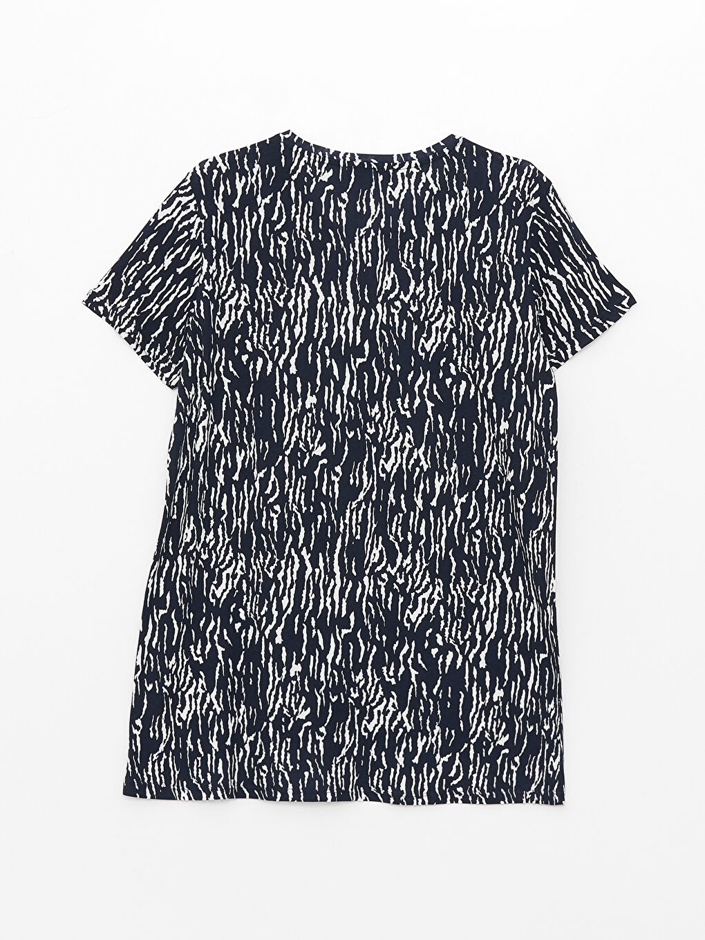 Lacivert Bisiklet Yaka Desenli Kısa Kollu Kadın Tişört-6