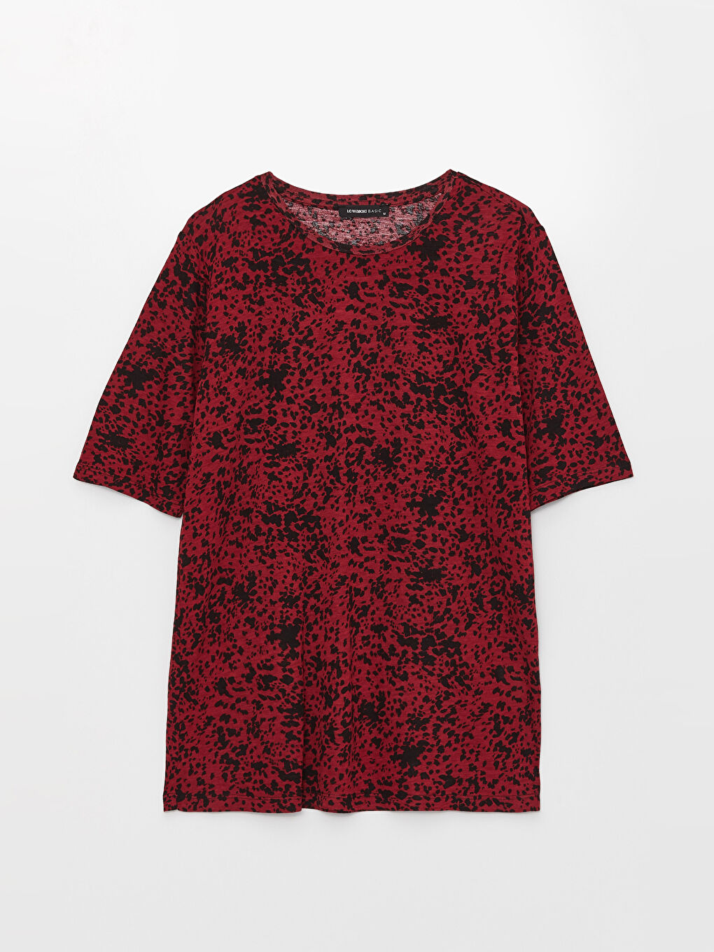 მრგვალი საყელო ნიმუშიანი მოკლე სახელო ქალებისთვის მაისური-5