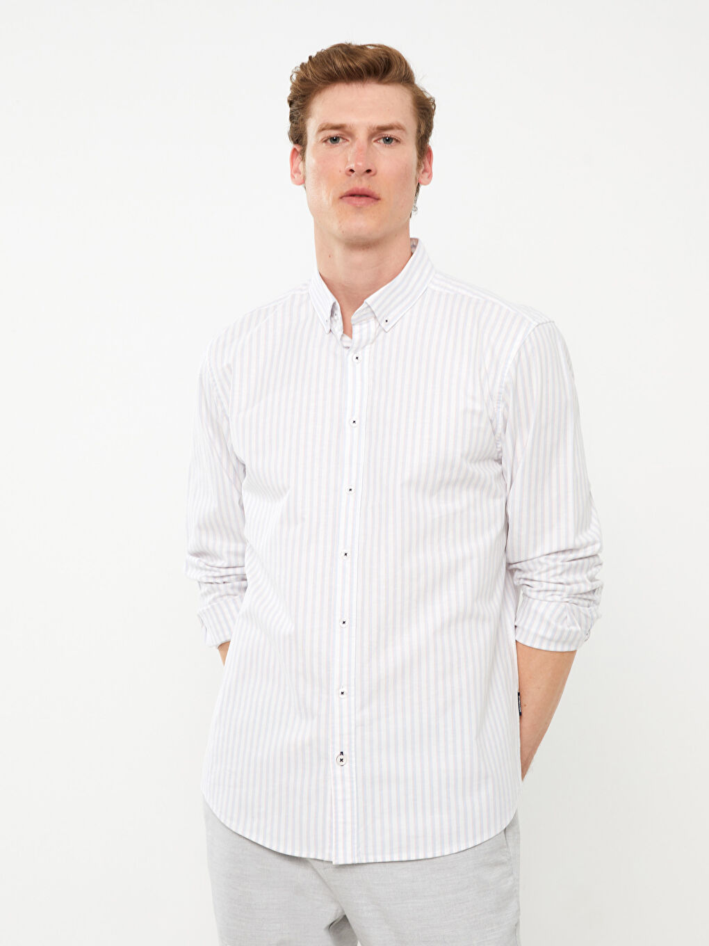 Рубашка с длинным рукавом в полоску стандартного кроя для мужчин-2