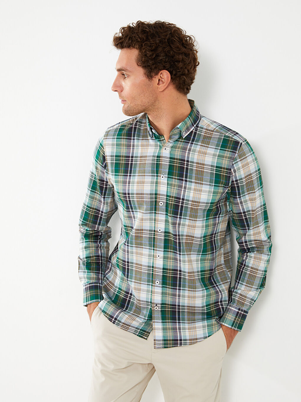 Regular Fit Long Sleeve Plaid Men's Shirt