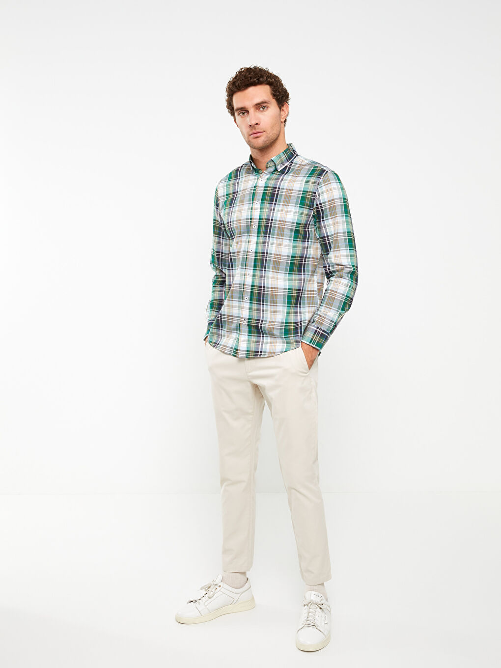 Regular Fit Long Sleeve Plaid Men's Shirt-2