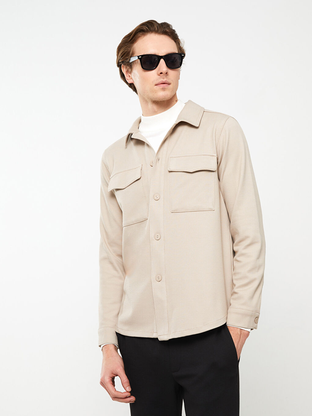 Relaxed Fit Long Sleeve Men's Shirt Jacket-1