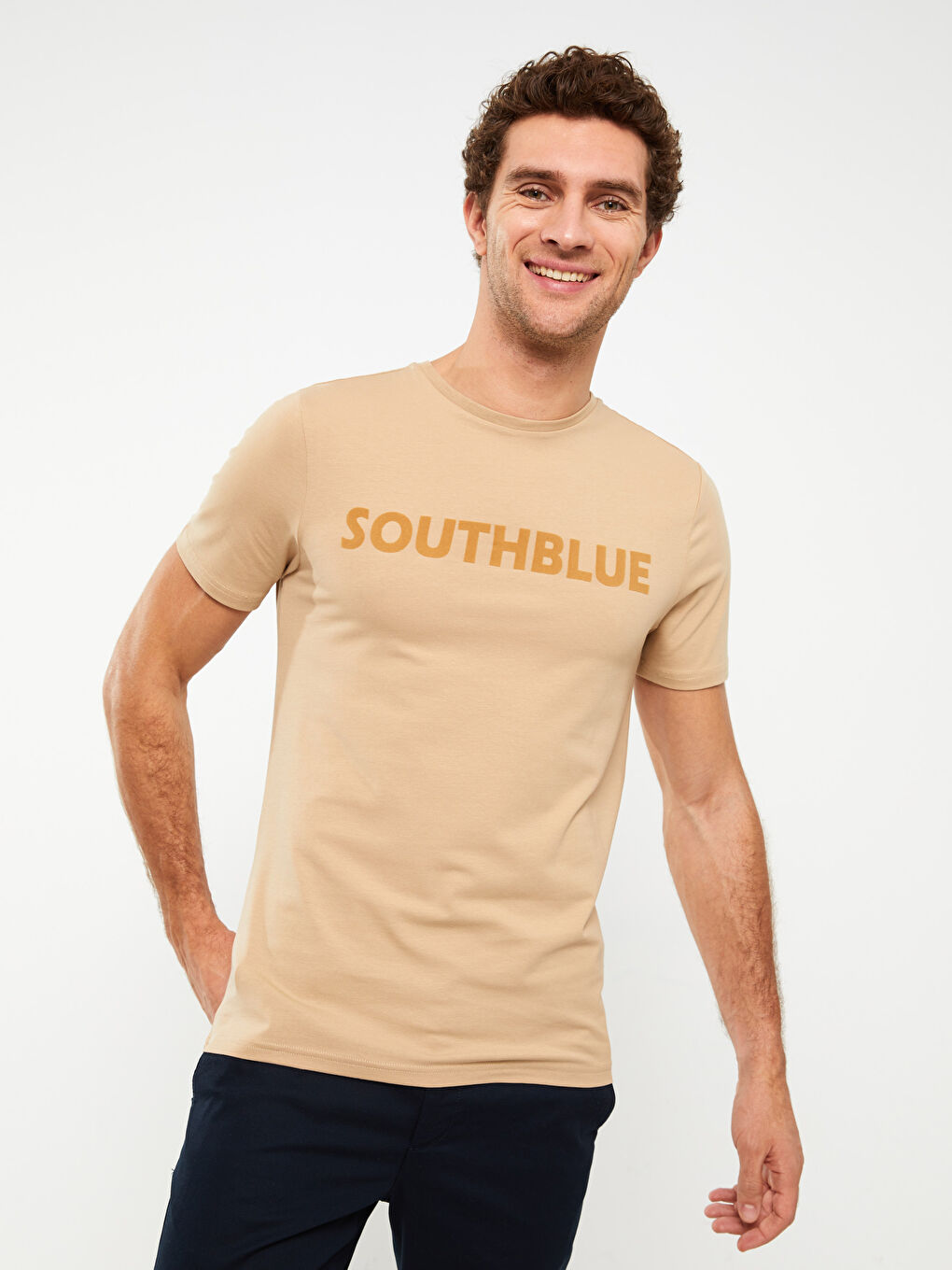 تيشيرت رجالي ياقة دائرية كم قصير مطبوع قطن ممشط-1