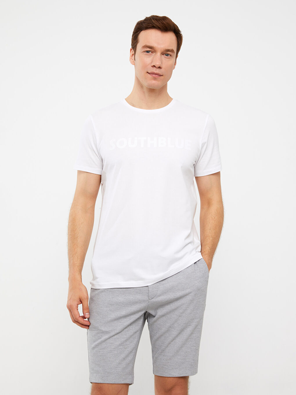 SOUTHBLUE Crew Neck Short Sleeve Printed Combed Cotton Men's T-shirt -S34314Z8-Q6K