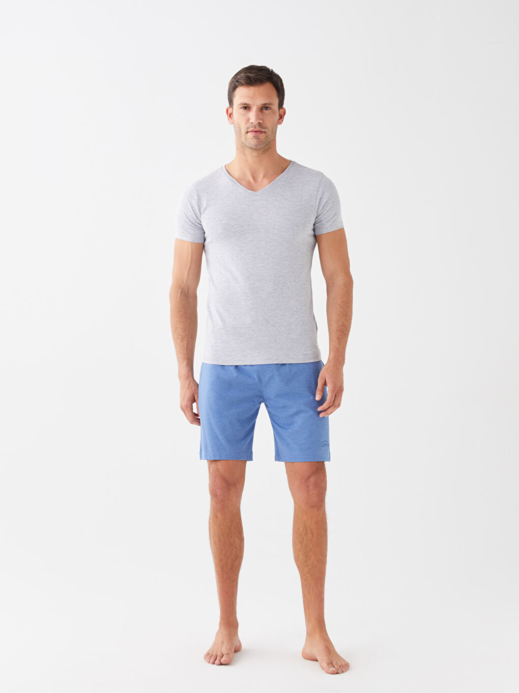 Gri V Yaka Kısa Kollu Pamuklu Erkek Atlet-2