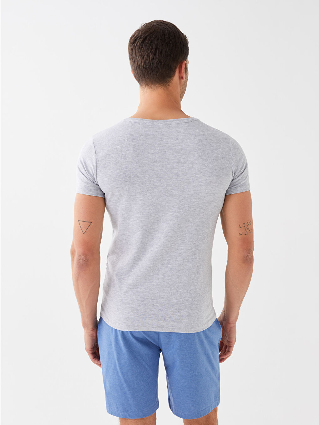 Gri V Yaka Kısa Kollu Pamuklu Erkek Atlet-4