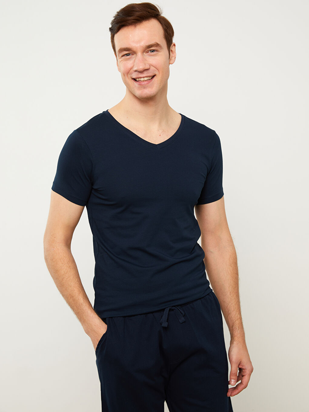 V-Neck Short Sleeve Cotton Men's Undershirt