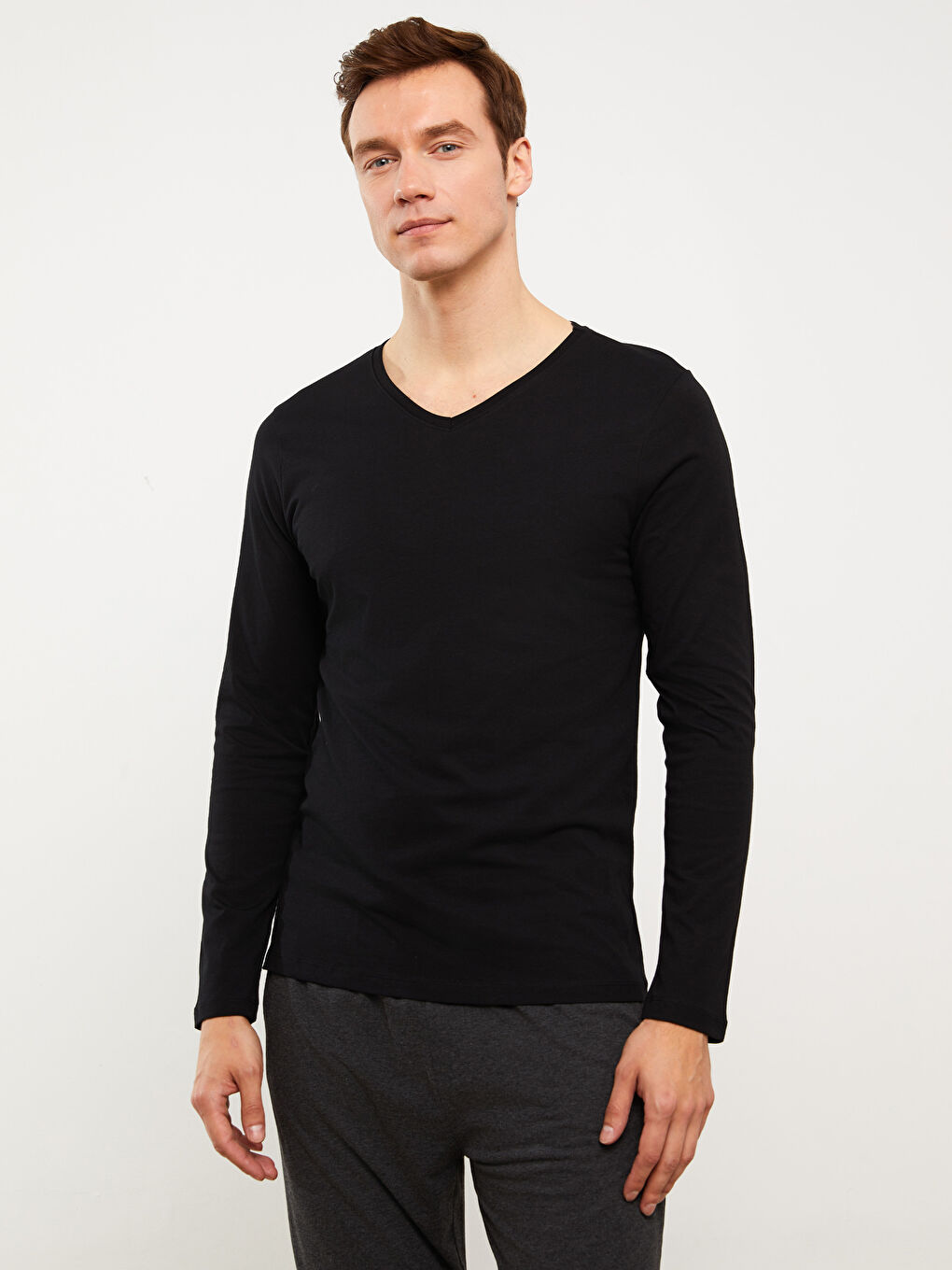 Maiou cu Mânecă Lungă și Decolteu în V pentru Bărbați