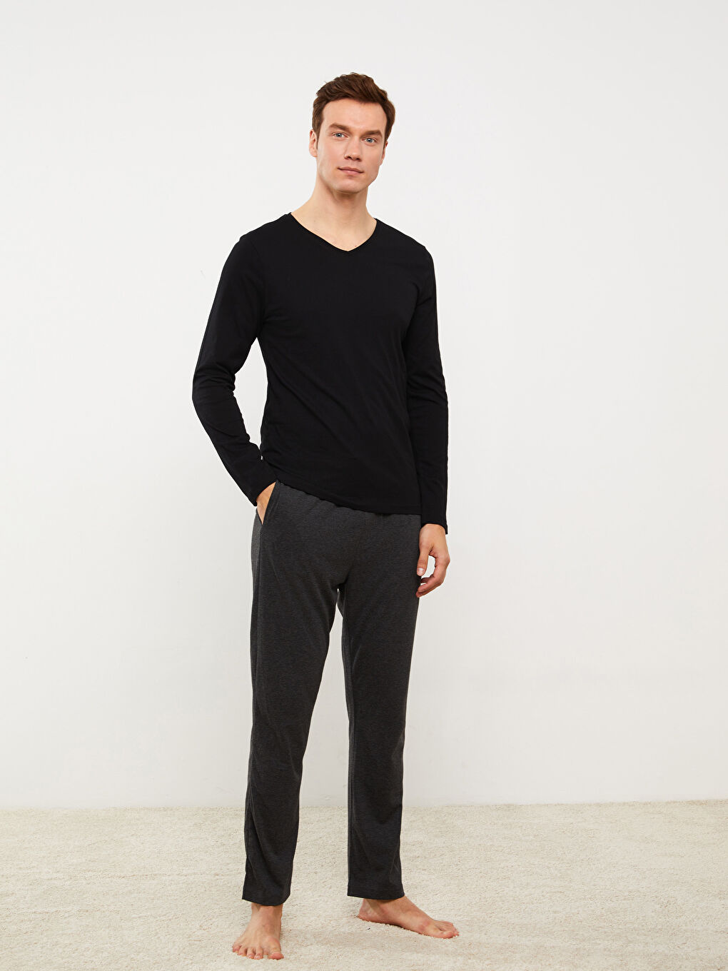 Maiou cu Mânecă Lungă și Decolteu în V pentru Bărbați-3