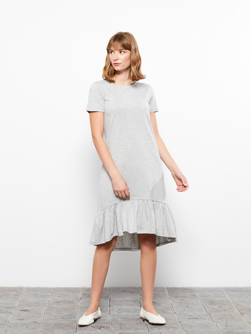 Rochie Simplă cu Mânecă Scurtă și Guler Rotund pentru Femei