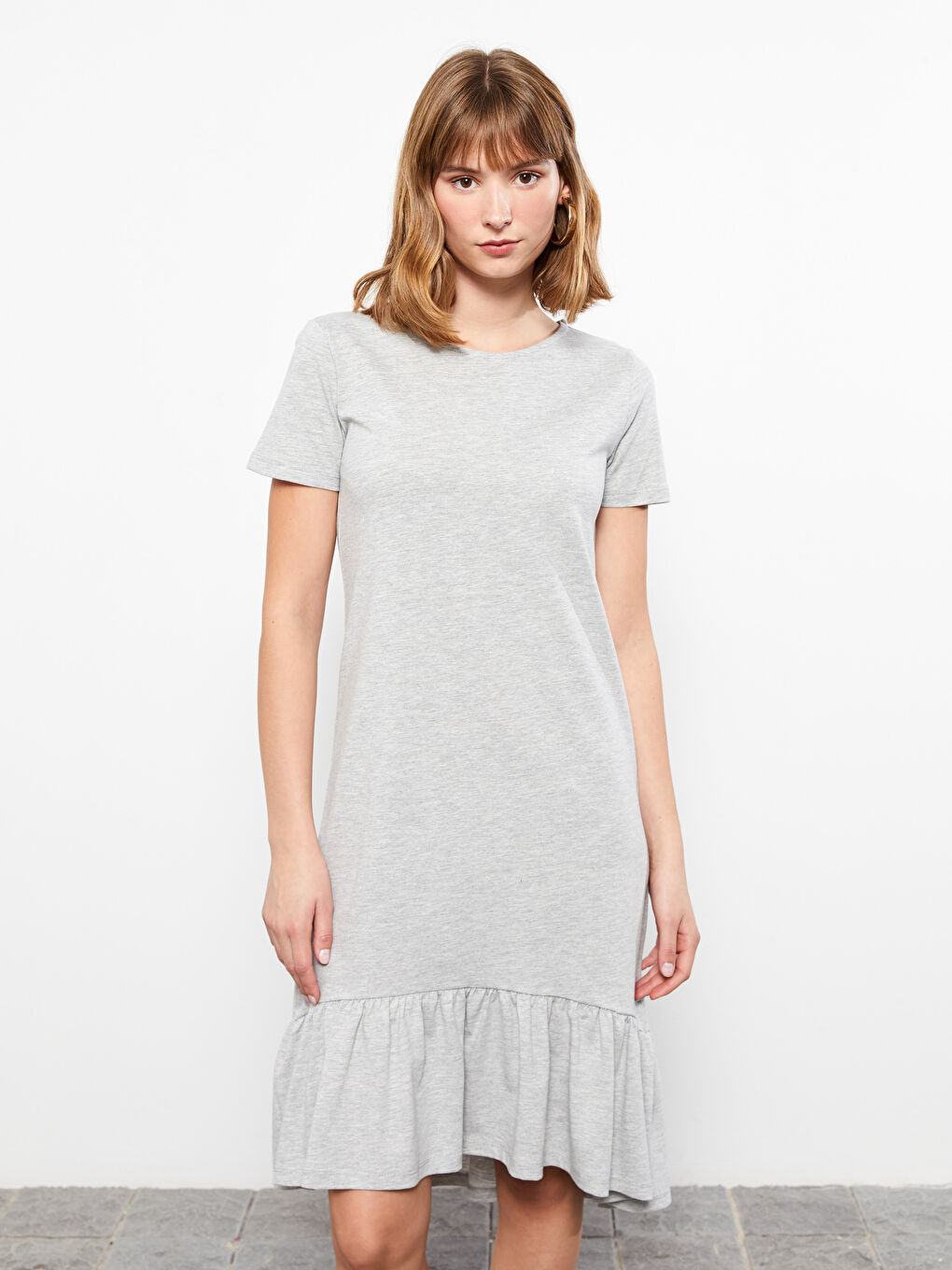 Rochie Simplă cu Mânecă Scurtă și Guler Rotund pentru Femei-2